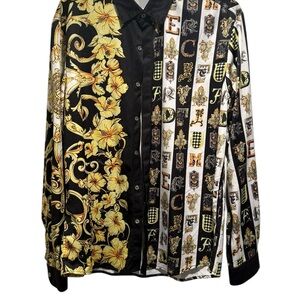 Versace Black, Gold and White Baroque-Print Silk Shirt